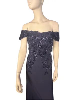 Bddhkw Off the Shoulder Sequined Formal Gown Navy Size 4 NWT thumbnail 2