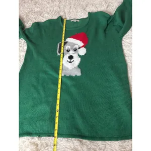 Woman Within Green Schnauzer Dog‎ Santa Hat Christmas Sweater Size 14/16 thumbnail 6