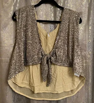 Free People Gold Sequin Lost In Your Light Tie Front Tank Top Small thumbnail 1