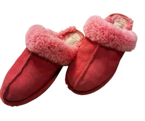 UGG Women's Pink Suede Shearling-Lined Slip-On Slippers thumbnail 1