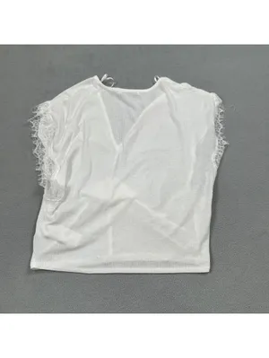 Zara Women's White Ribbed Lace Sleeve V-Neck Cutout Blouse Top Size Small thumbnail 2