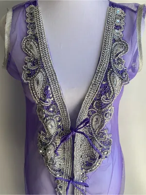 Sheer purple embroidered crystal gem applique embellished genie boho costume thumbnail 8
