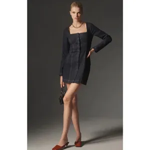 Anthro SOVERE Dusk Denim Mini Dress Ink Blue M NWT thumbnail 9