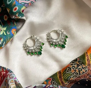 Emerald Green And Silver Earrings thumbnail 1