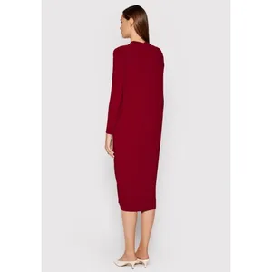 Max Mara Leisure Burgundy Red Tubo Pleated Plisse V-Neck Midi Dress XL‎ thumbnail 2