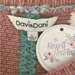 Davi & Dani Women Cozy Tunic Sweater Large Rose Striped Chunky Knit Boutique‎ thumbnail 6