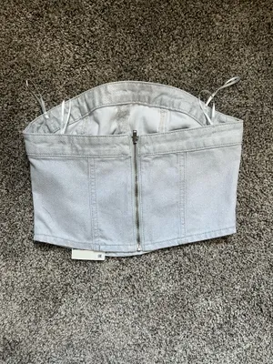 Zara Silver Denim Corset Top thumbnail 2