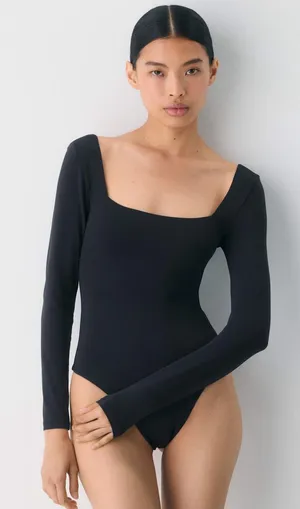 ARITZIA Babaton Black Contour Long-Sleeve Square Neck Bodysuit thumbnail 1