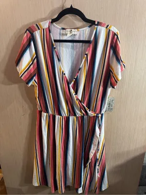 Women’s Derek Heart Stripes Wrap Mini Dress Size 1X NWT thumbnail 1