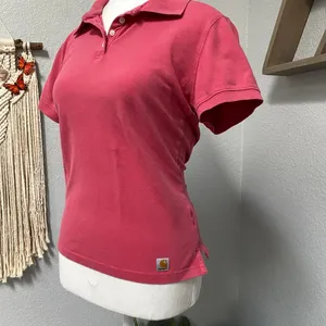 Carhartt Pink Polo Collared Shirt Short Sleeve Y2k Preppy Casual Academia thumbnail 3