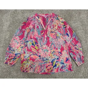 Lilly Pulitzer Elsa Silk Top Sunken Treasure Dragonfruit Print Blouse Size S thumbnail 2