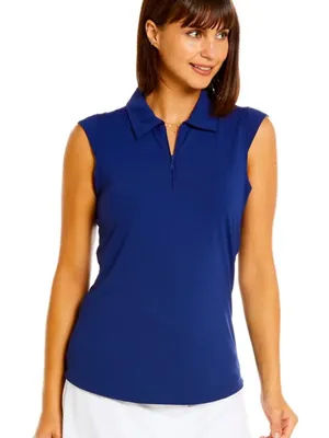 IBKUL Sleeveless Zip Polo Tank Blue Size L thumbnail 1