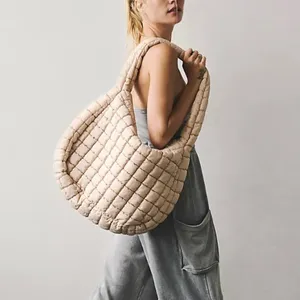 FP Movement quilted tote bag carryall beige sand hobo large zipper shoulder thumbnail 6