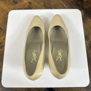 Yves Saint Laurent Pumps Womens 35 US 5 Beige Leather Kitten Heel Closed Toe thumbnail 7