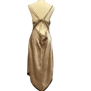 VTG Gold Champagne Satin Slip Dress Open Back Y2K Coquette Adjustable Tie Back thumbnail 2