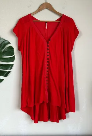 Free People Highland V-Neck Linen Blend Short Sleeve Tunic thumbnail 1