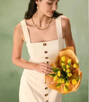 RIHOAS The Apricot Square Neck Button Slip Midi Dress, Size L, NWT thumbnail 4