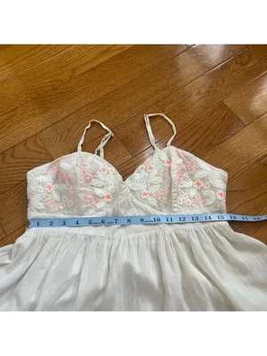 Free People embroidered mini dress Coquette sweetheart babydoll white pink Sz M thumbnail 9