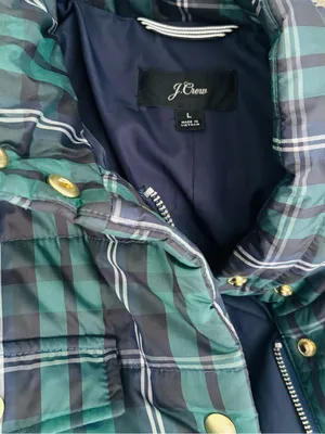 J. crew Green Tartan Plaid Belted Puffer Jacket Coat Women's size large thumbnail 4