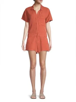 Young Fabulous & Broke Felix Raw Edge Short Sleeve Linen Romper thumbnail 2