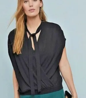 NWOT Zara surplice black neck tie top size M thumbnail 1