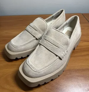 Dolce Vita Elias Chunky Lug Sole Penny Loafers Dune Beige Suede Leather Size 8 thumbnail 1