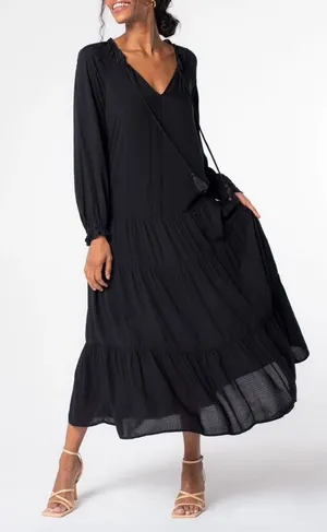 LOVESTITCH Dancing On Air Tiered Maxi Dress Black S thumbnail 1