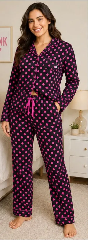 DKNY Women's Black and Pink Polka Dot Pajama Set Size Small thumbnail 1