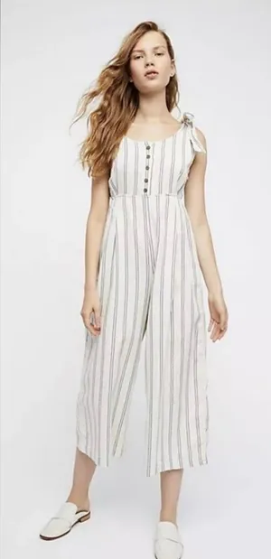 Free People FP Striped Tie One-Piece Jumpsuit Romper Size 4 thumbnail 1