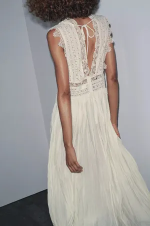 Zara Elegant Lace Trim Dress beads cream boho hippie summer beach thumbnail 7