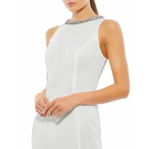 Mac Duggal 49093 White Rhinestone High Neck Trumpet Gown NWT Sz 0‎ $358 thumbnail 3