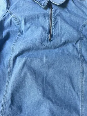 Boutique Denim Mini Dress Short Sleeve Summer Casual Half Zip thumbnail 3