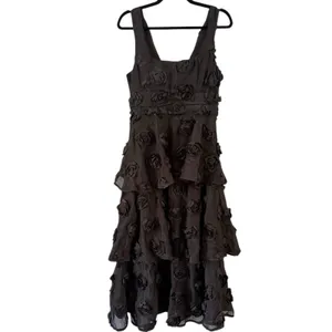 NWOT Lulus Exceptional Entrance Black Sleeveless Tiered Rosette Midi Dress Small thumbnail 4