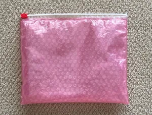 Glossier Bubble Pink Zipper Cosmetic Bag Pouch Slide Closure Like New 10.5” x 9” thumbnail 1