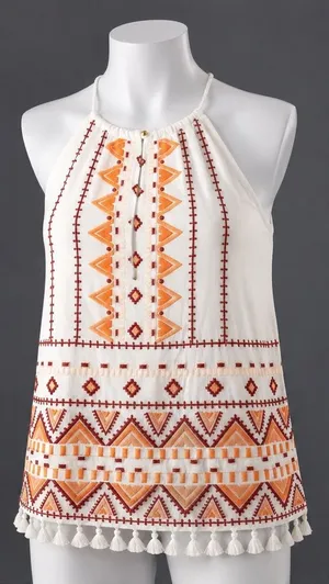 Skies Are Blue Embroidered Halter Top Womens M Tassel‎ Boho Southwestern Peasant thumbnail 1