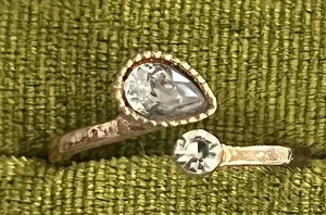 Delicate Rose Gold Teardrop and Round Crystal Adjustable Ring Size 6-9 thumbnail 1