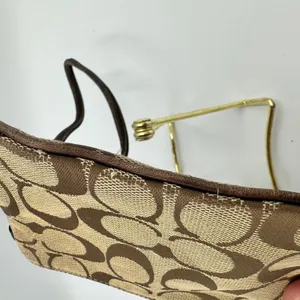 Coach Signature Jacquard Wristlet Khaki Brown Canvas Leather Trim Logo Plaque thumbnail 5