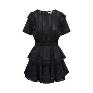 LoveShackFancy Mini‎ Dress Womens Medium Black Natasha Heritage Eyelet Ruffle thumbnail 4