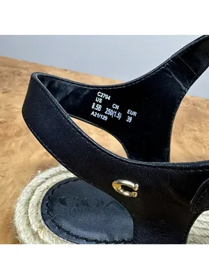 NEW Coach Carissa C2794 Black Leather Espadrille Sandals Gold Trim 8.5B thumbnail 3