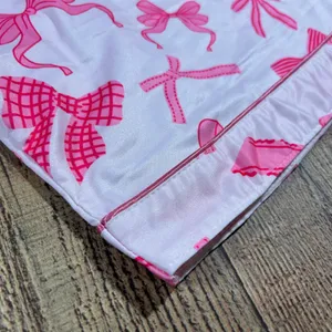 Pink Bow Print Pajama Set Top Pants Long Sleeve Coquette Feminine Plus 2X thumbnail 6