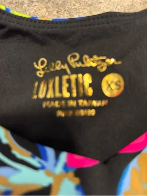 Lilly Pulitzer Black Sports Bra with Pink, Blue & Green Floral Accents thumbnail 2