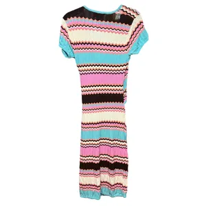 Bloomingdales Pink Turquoise Chevron Zigzag‎ Knit Wrap Midi Dress Vintage Med thumbnail 2