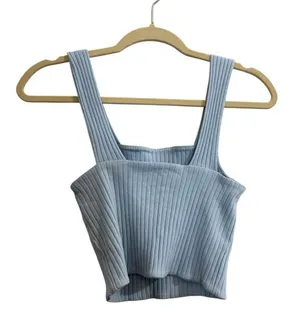 American Eagle Ribbed Square Neck Wide Strap Light Blue Sweater Cropped Tank thumbnail 2