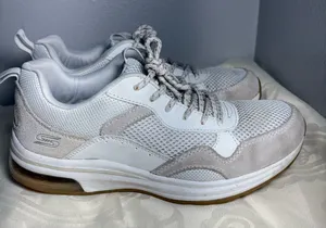 Skechers White and Light Gray Mesh Suede Lace-Up Sneakers size 8 thumbnail 1