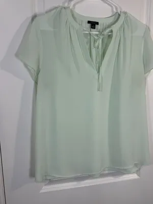 Ann Taylor Factory Mint Green Tie-Neck Short Sleeve Blouse Size M thumbnail 3