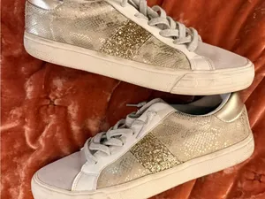 Vintage Havana Kate Gold Snakeskin with Glitter Neutral Lace Up Cssual Sneaker thumbnail 1