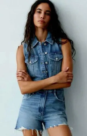 Zara Denim Romper thumbnail 1