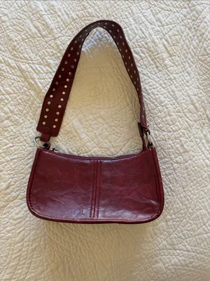 Studded Strap Faux Leather Shoulder Bag - Burgundy / Dark Red thumbnail 5