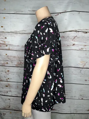 Lane Bryant Size 26 Black - Printed Tiered Ruffle Sleeve Blouse Top thumbnail 2