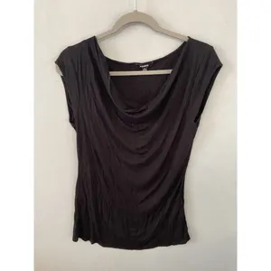 Premise Women Top Cowl Neck Cap Sleeve Solid Black Size Medium thumbnail 2